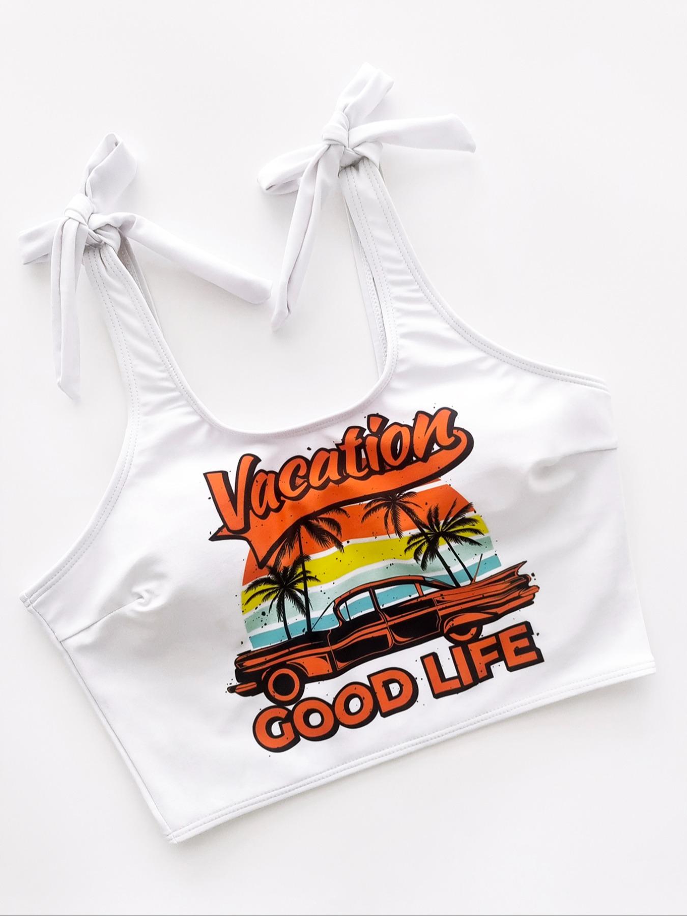 Women's Coconut Tree Print Swimsuit Crop Tankini Tops & Tankini Bottoms Swimsuits Sets, Bathing Suits, Casual Summer Swimwear Set for Beach Holiday, Tropical Print Tankini Swimsuits 2 Piece, Tankiniswimsuit, Tankinisuit, Swimming