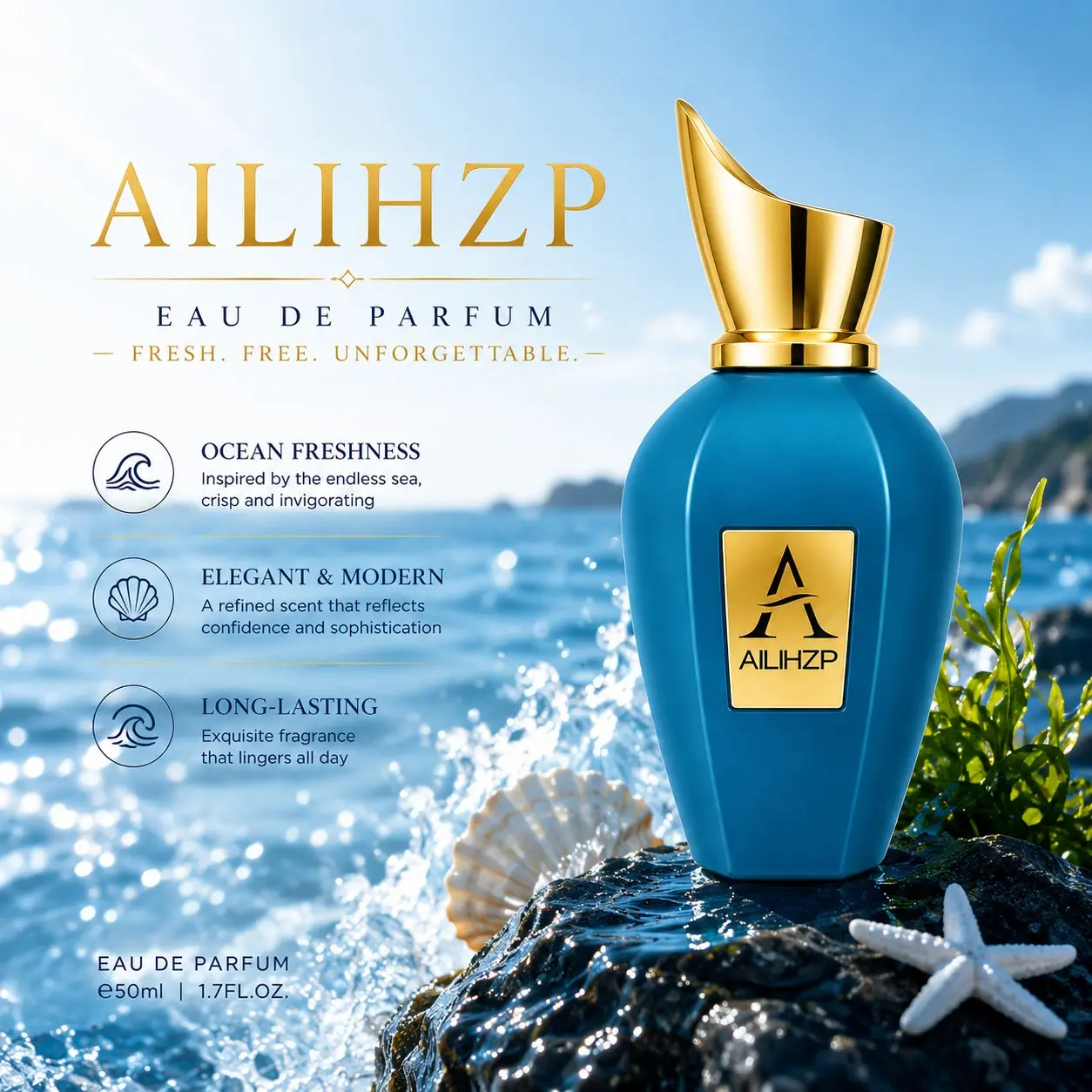 Men's Ocean Fresh Scent Marine Perfume, Long-Lasting Refreshing Fragrance, Romantic Gift, Portable, Attractive to Opposites, Ideal for Daily Use
