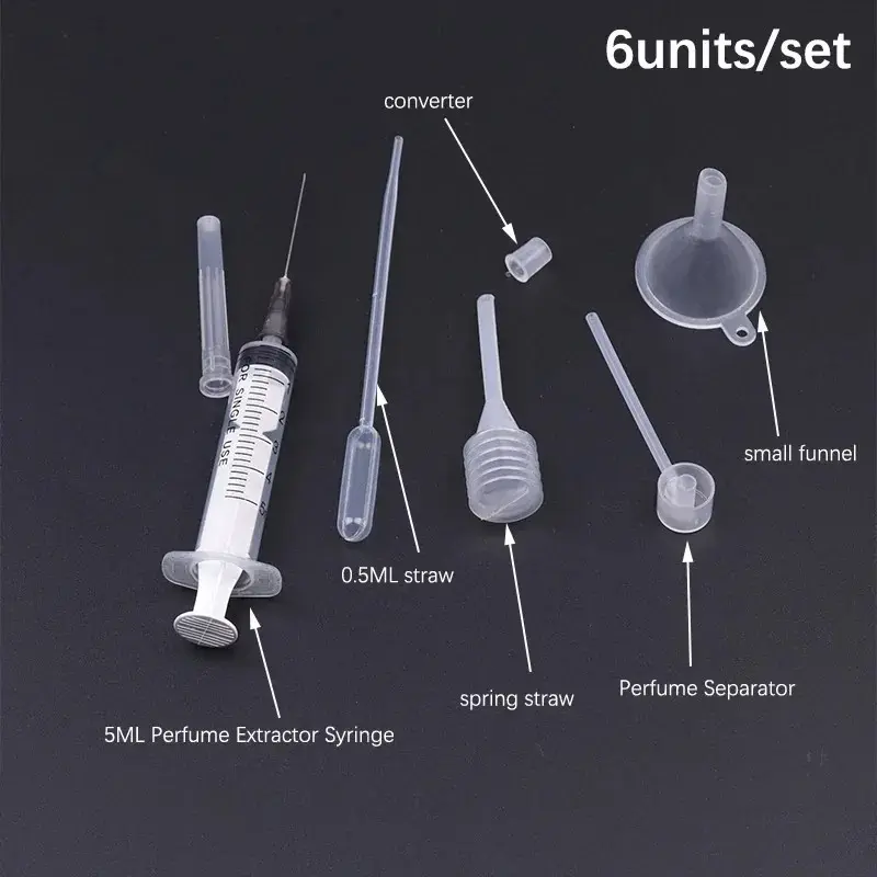 Diffuser Syringe Straw Perfume Refill Set, Plastic Dropper Funnel, Spray Dispensing Makeup Tools, 6 Units, Essential Cosmetic Accessories