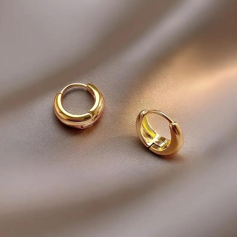 Gold Tone Smooth Huggie Hoop Earrings for Women - Simple Thin Tiny Circle Ear Buckle, Minimalist Everyday Jewelry