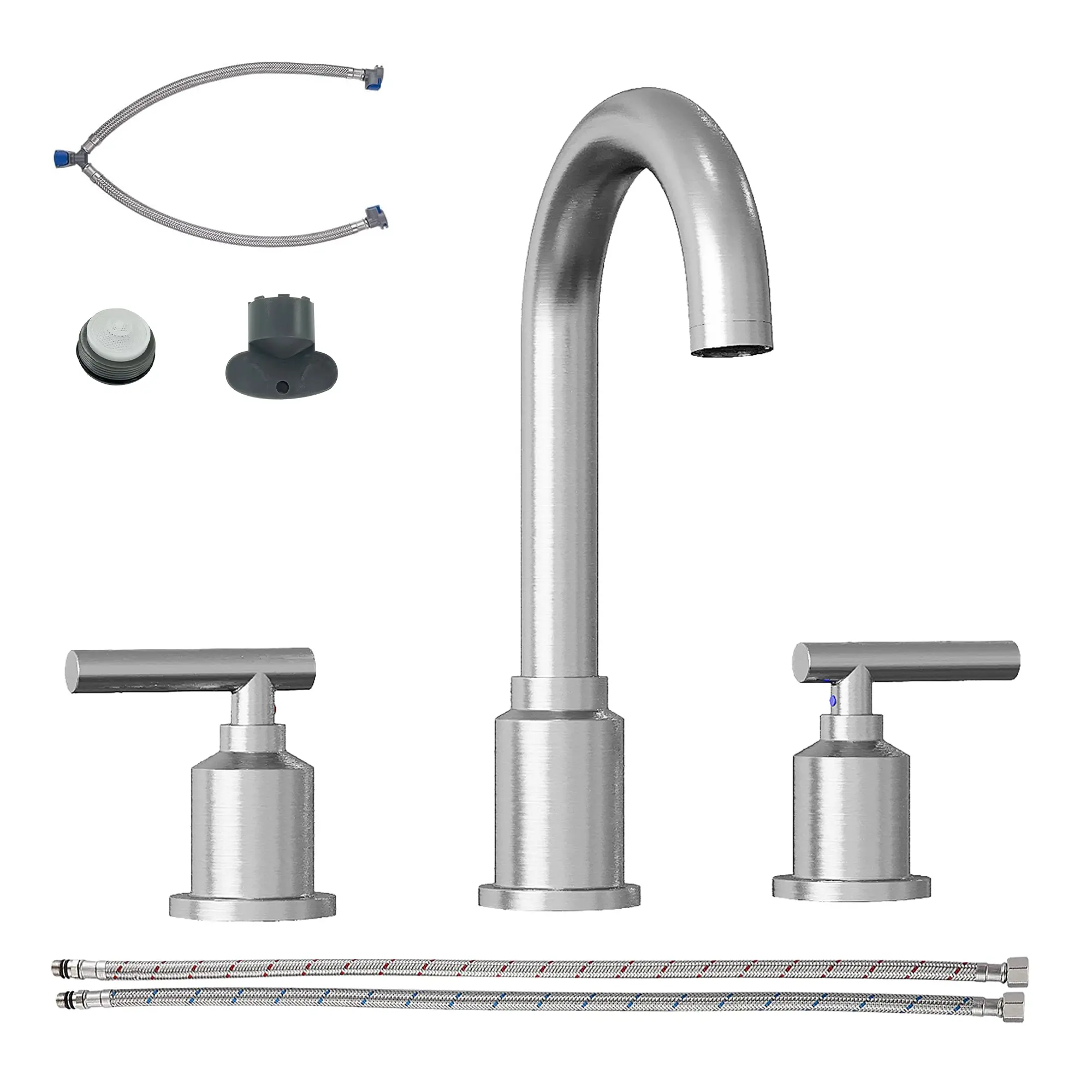 8 Inch Faucet, Modern 3-Hole Sink Faucet with Stainless Steel Pop-Up Drain, 360° Swivel Spout, Elegant Chrome Finish