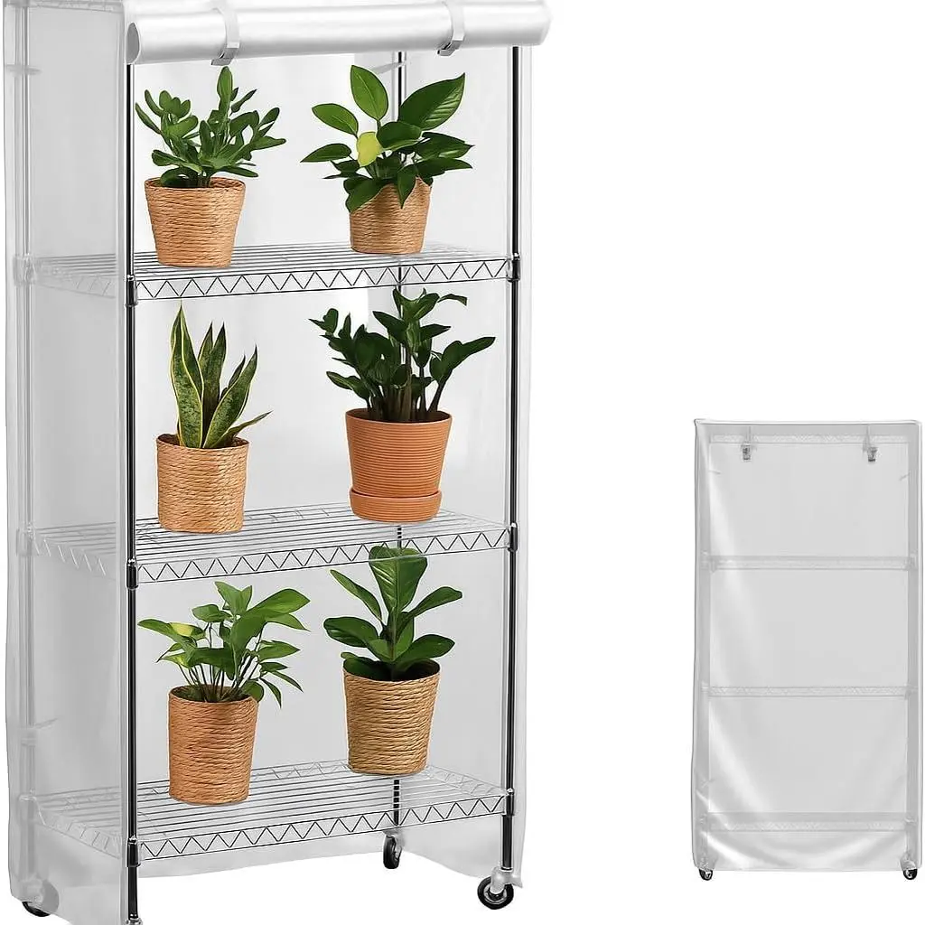 Frosted PVC Wire Shelf Cover 48 x 18 x 72 Inch Storage Rack Cover | Semi-Transparent Frosted PVC,  Zippers, Roll-Up Panel, Buckle Straps, Fixing Straps, -Gray Edging, Dust Protection