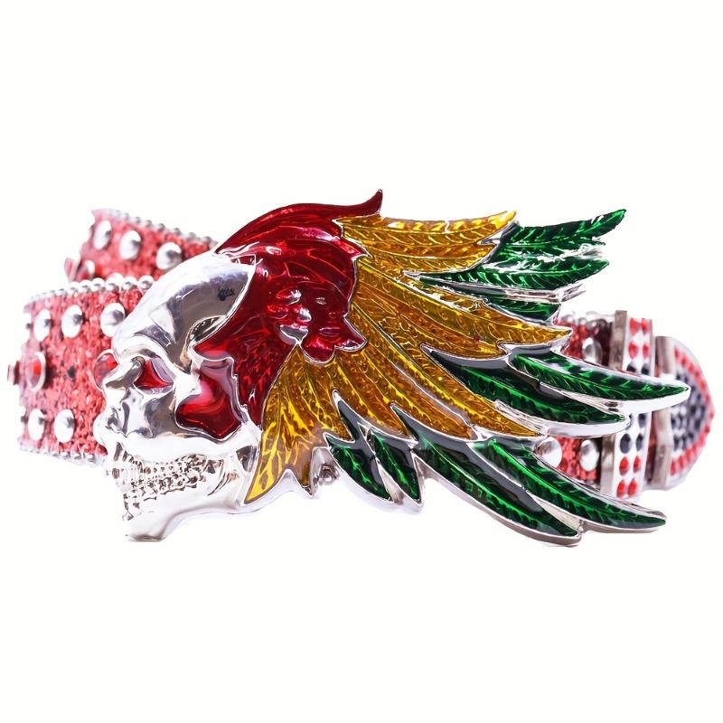 jewelry Rhinestone Black Belt Men Faux Leather Faux Leather PU Black Cross Skull Buckle Revits Belt, Unisex Western Music Festival Embellished Faux Glitter Print Belt With Rhinestone And Rivet, Music Festival Party Wear