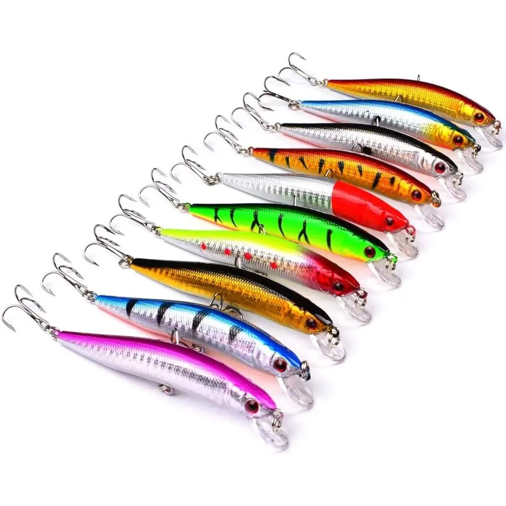 10 count Fishing Lures - Life-Like Swimbait, Minnow Hard Lure Bass Trout Baits Kit, Topwater Hard Baits Crankbait Swimbait for Saltwater Freshwater