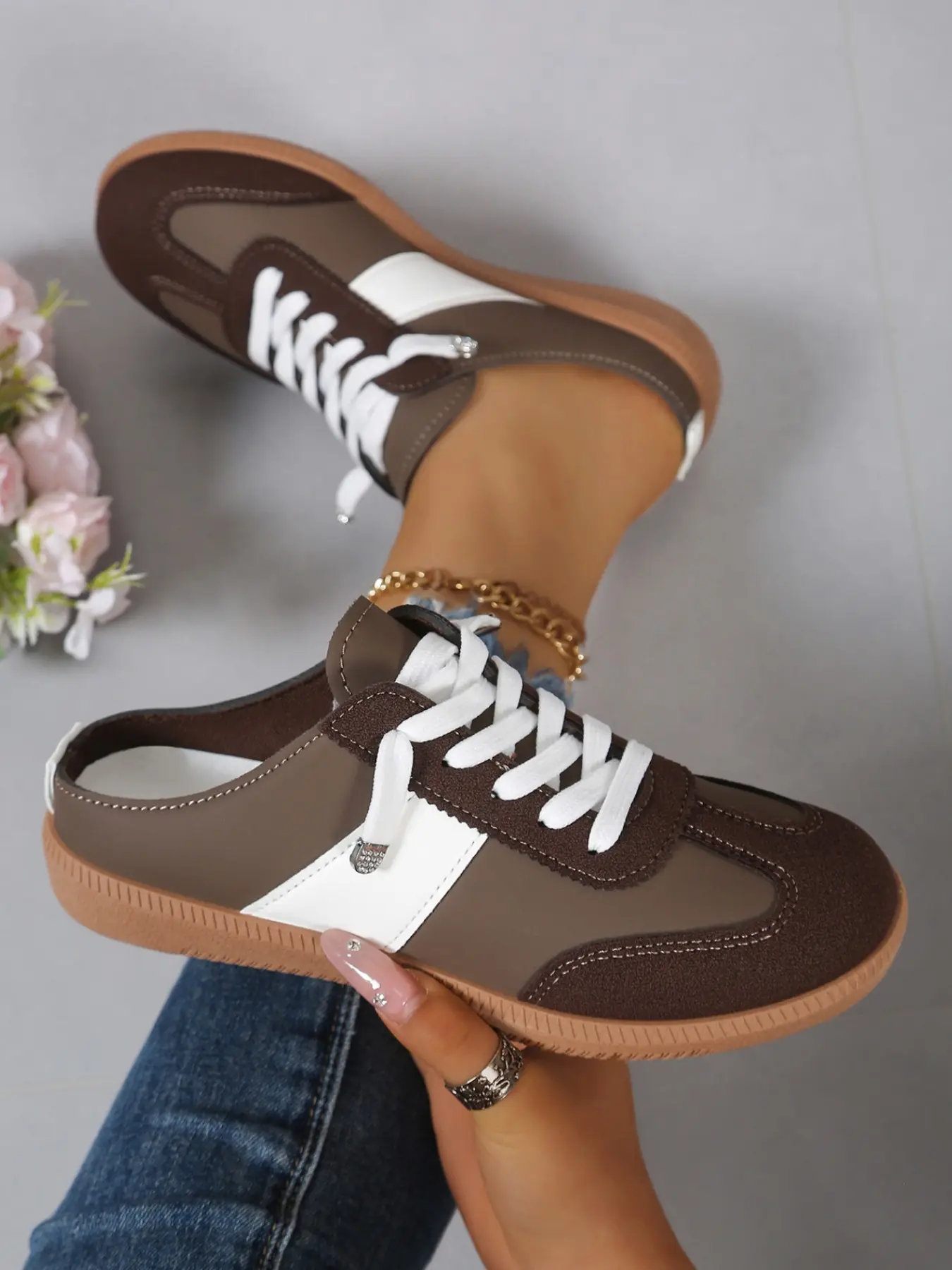 Women's Mule Shoes, PU Leather Slip-On Sneakers, Breathable Summer Walking Shoes, Casual Low-Top Sandals, Sporty Style, All Seasons