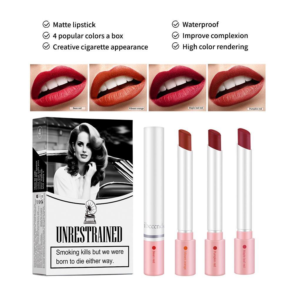 Long Lasting Matte Lipstick Set, Lipstick Beauty, 4 Counts/set Lipsticks Natural Tube Lipstick for Lip Makeup, Portable Girls and Women Makeup Accessories