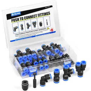 1/4 Inch od Push to Connect Fittings  Fittings Kit 10 Spliters+10 Elbows+10 tee+10 Straight+10 PPF+10 PP (60 pcs)
