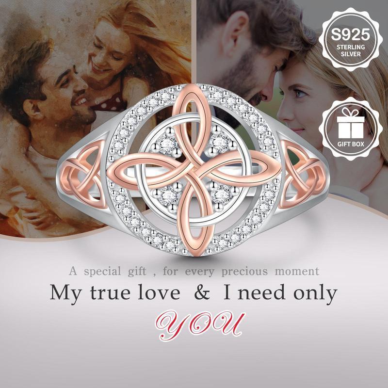 Date Essential S925 Silver Celtic Knot Ring - Rose Gold Zircon Women’s Dainty Ring