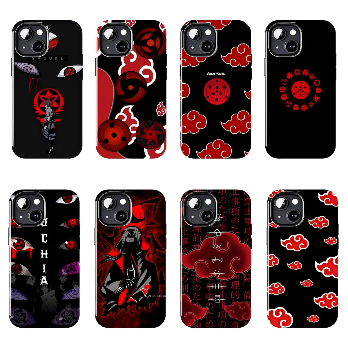 N-Naruto Phone Case (featuring Naruto, Sasuke, Sharingan, and Akatsuki) — Cool Japanese anime-style design, drop-resistant protective case; compatible with iPhone 11–17 Pro Max/Plus series and Samsung Galaxy S23–S25 series.