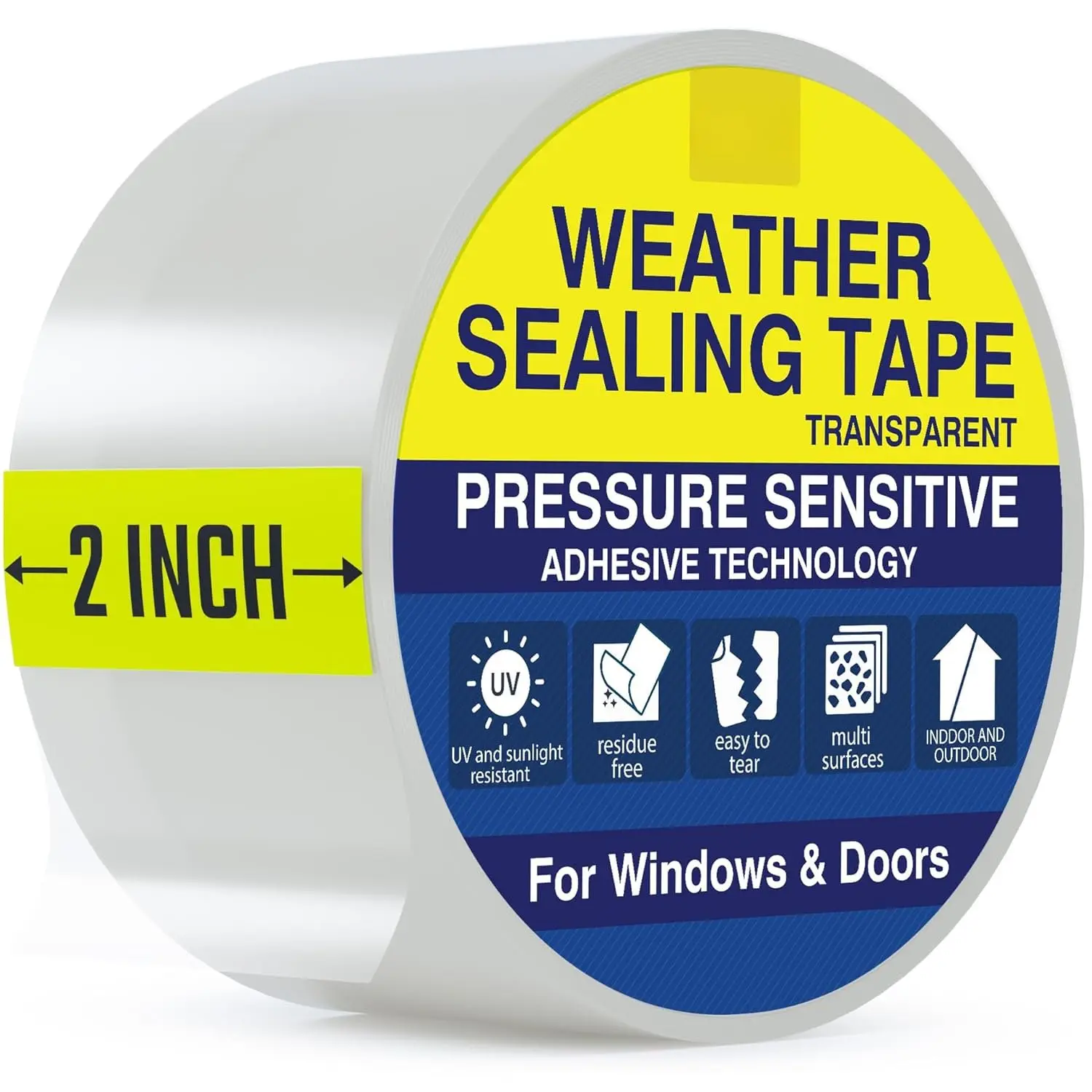 Window Sealing Tape 1 Pack Transparent Sealing Heavy-Duty -Free RV Insulation for Doors and Windows, Clear Weather Stripping Draft Isolation Tape (1 Pack 2 inch)
