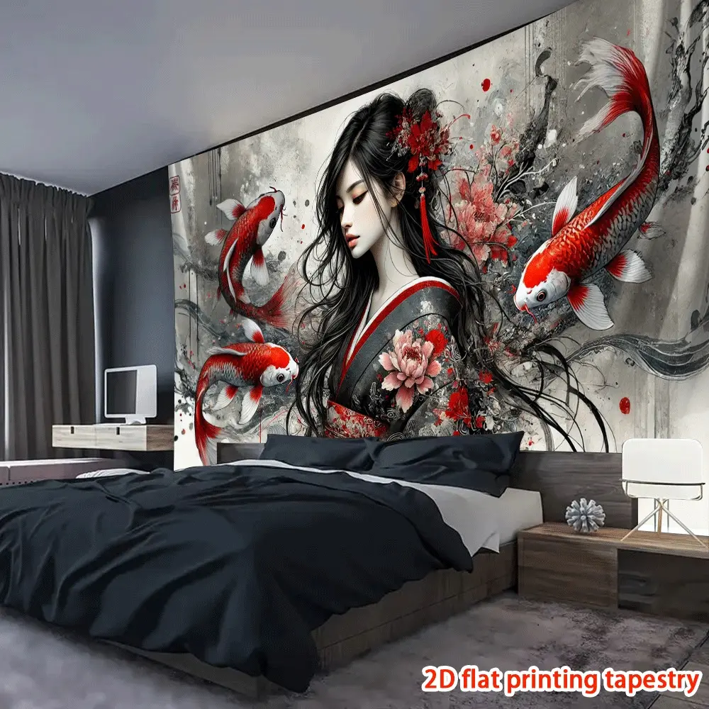 A Wall Tapestry Featuring a Red Fish Reflecting Floral Shadows, Suitable for an Office Building Backdrop, Makes a Great Holiday Gift for Decorating Living Rooms, Bedrooms, Dorms, And Parties, Perfect for Indoor And Outdoor Celebrations, Indoor/Outdoor