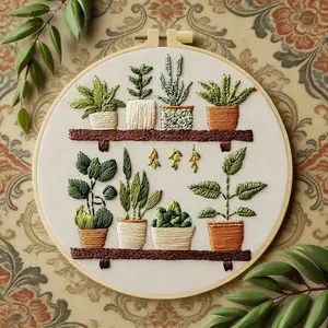 Potted Plants Embroidery Kit for Adults with Thread Rools Needle Kit for DIY Gift Present
