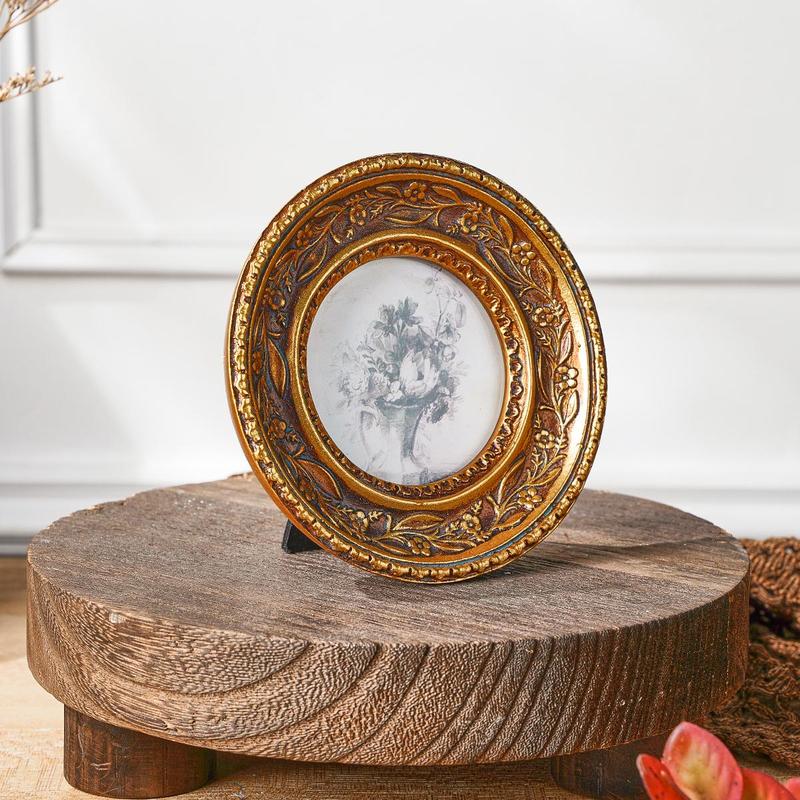 Vintage Flower Pattern Photo Frame, 1 Count Exquisite Retro Resin Photo Frame, Durable Sturdy Frame, Desktop Decoration Photo Frame for Home Office Dormitory School Decor, Imitation Antique Gold Design, Vintage Square Frame