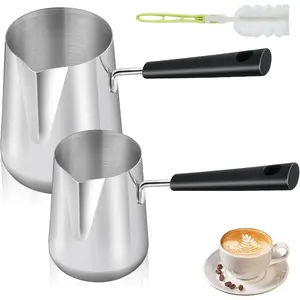 Set of 2 Milk Warmer Pot 11.83 oz/30.43 oz Turkish Coffee Pot Stainless Steel Butter Warmer with Pouring Spout for Making Coffee Butter Milk and Chocolate