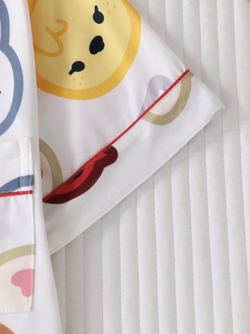 Women's Cartoon Print Short Sleeve Top & Shorts Pyjama, Casual Comfy Top & Shorts Pj Set, Ladies Sleepwear for All Seasons, Loungewear, Pajamas