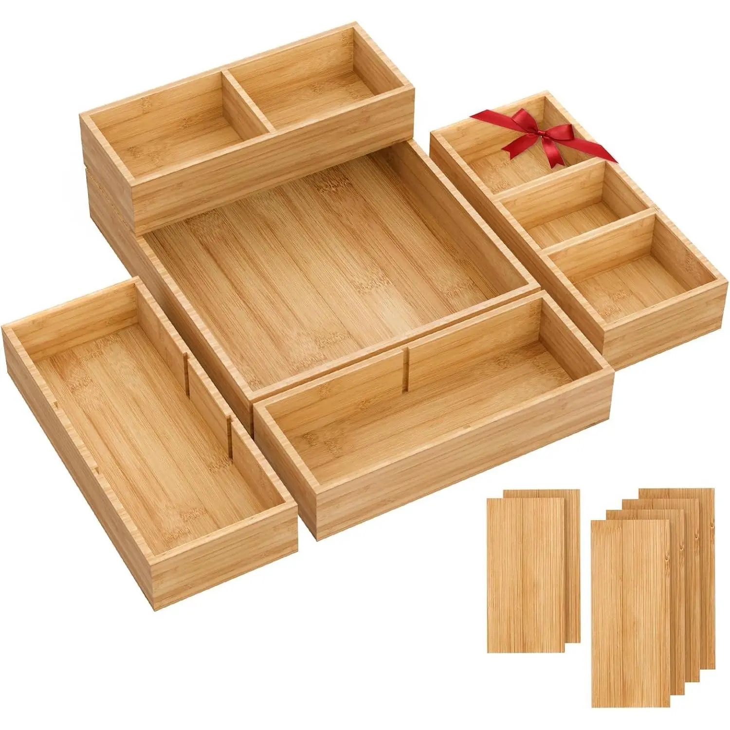 Drawer Organizer, 5- Stackable Trays with Removable Dividers | Junk drawer organizer,  tray sizes, 5-11 customizable compartments, nestable, kitchen utensils, bathroom, office