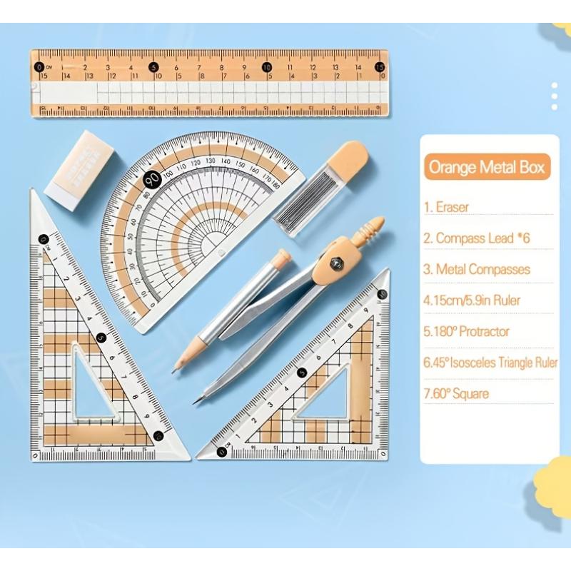 8pcs Set of Measuring Rules for Students Including Compass Measuring Angle Ruler Triangular Ruler Measuring and Drawing Complete Set of Measuring and Stationery Gift Package