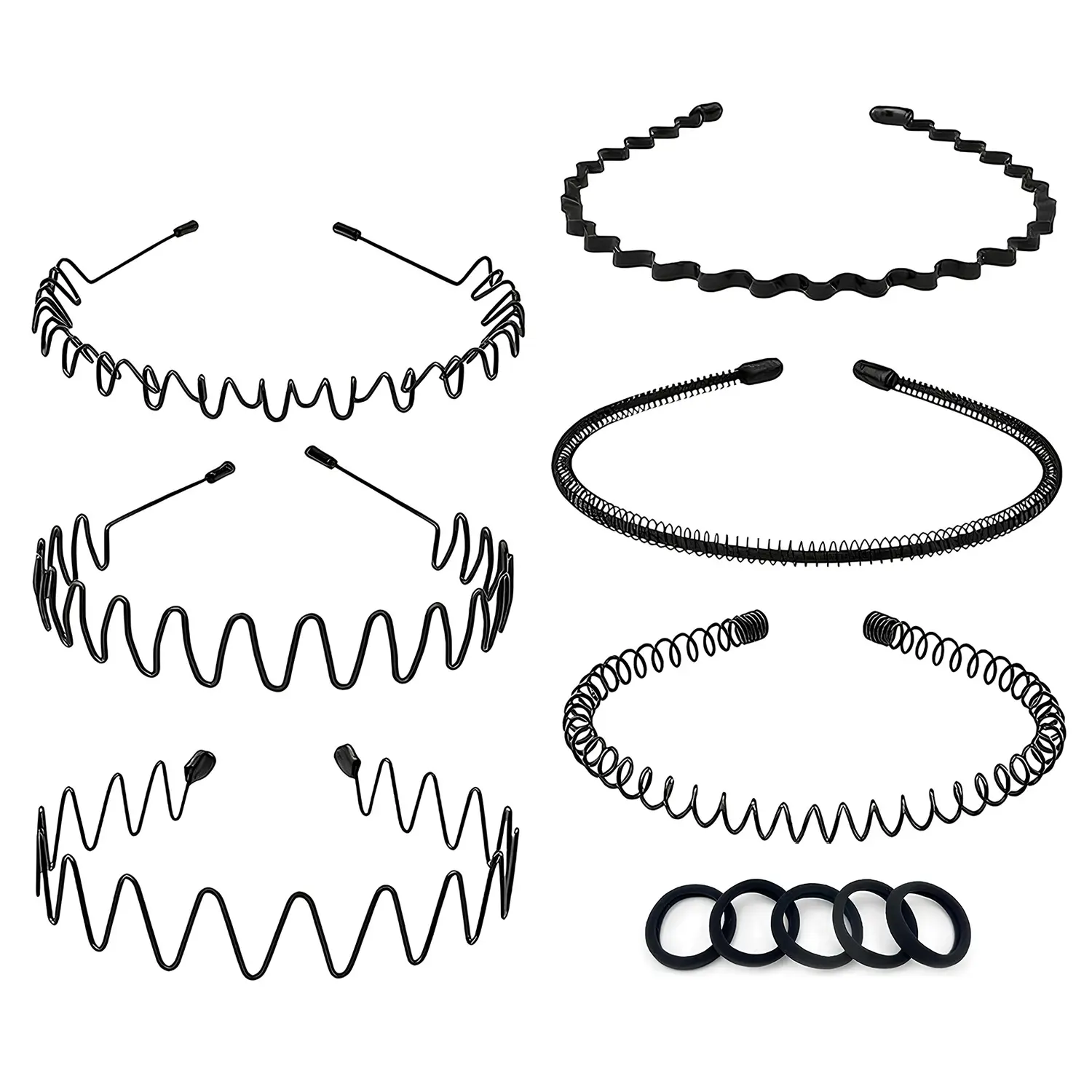6PCS Metal Wave Headbands Set, Unisex Non-Slip Wavy Hair Bands, Flexible Black Zigzag Hair Hoop for Sports, Makeup, Daily Wear, Hair Accessories