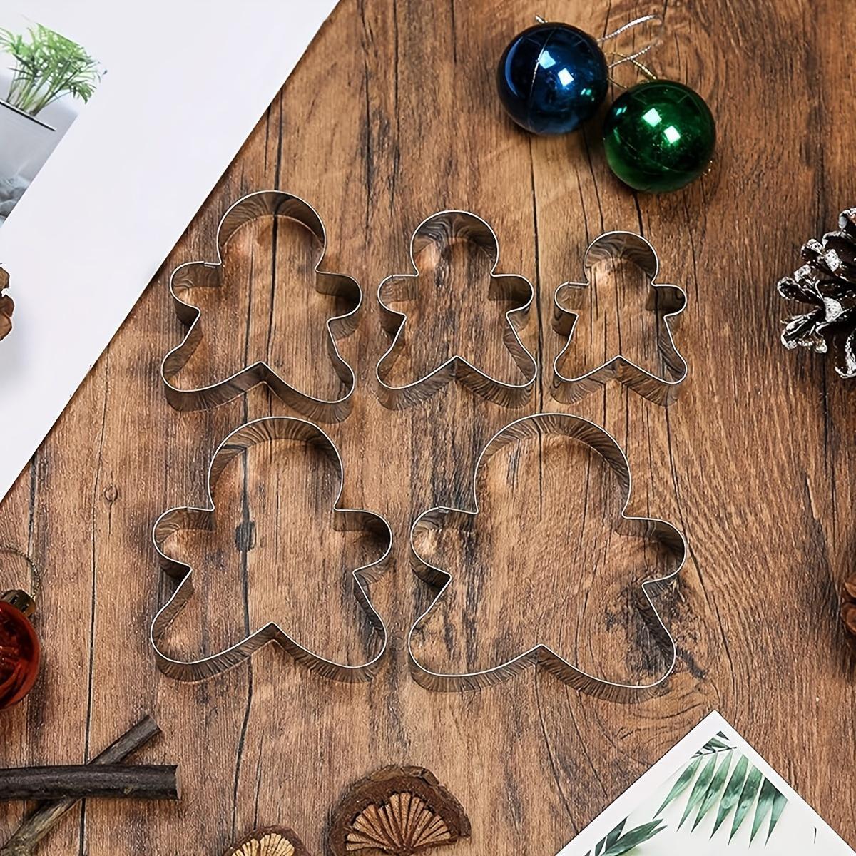 5pcs Christmas Gingerbread for Man Cookie Cutter Set, Including Christmas Tree, Snowflake, and Snowman Stainless Steel Cake Molds, Baking Tools