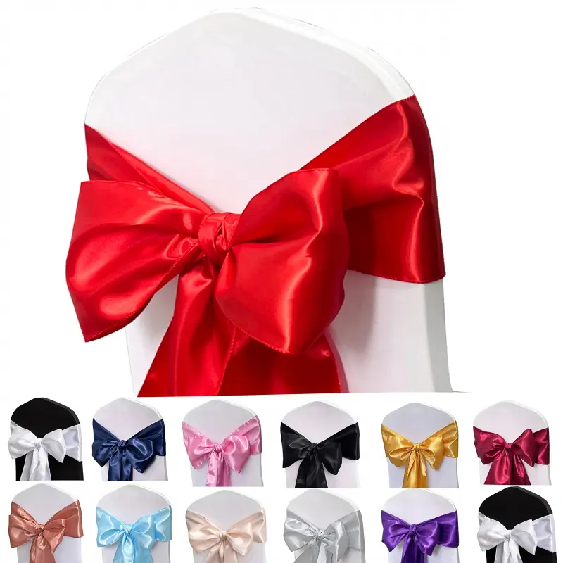 Satin Boho Chair Sashes Bows-50PCS Chair Ribbon Ties Back Sash for Wedding Party Events Banquet Chair Cover Decoration