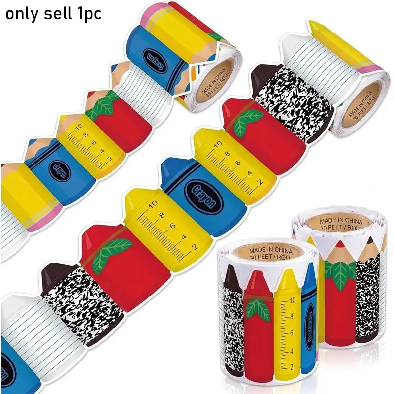 10M Colorful Pencil Border Sticker Roll - Self-Adhesive Bulletin Board Trim for Classroom Decor, DIY Scrapbooking, Chalkboard Edging