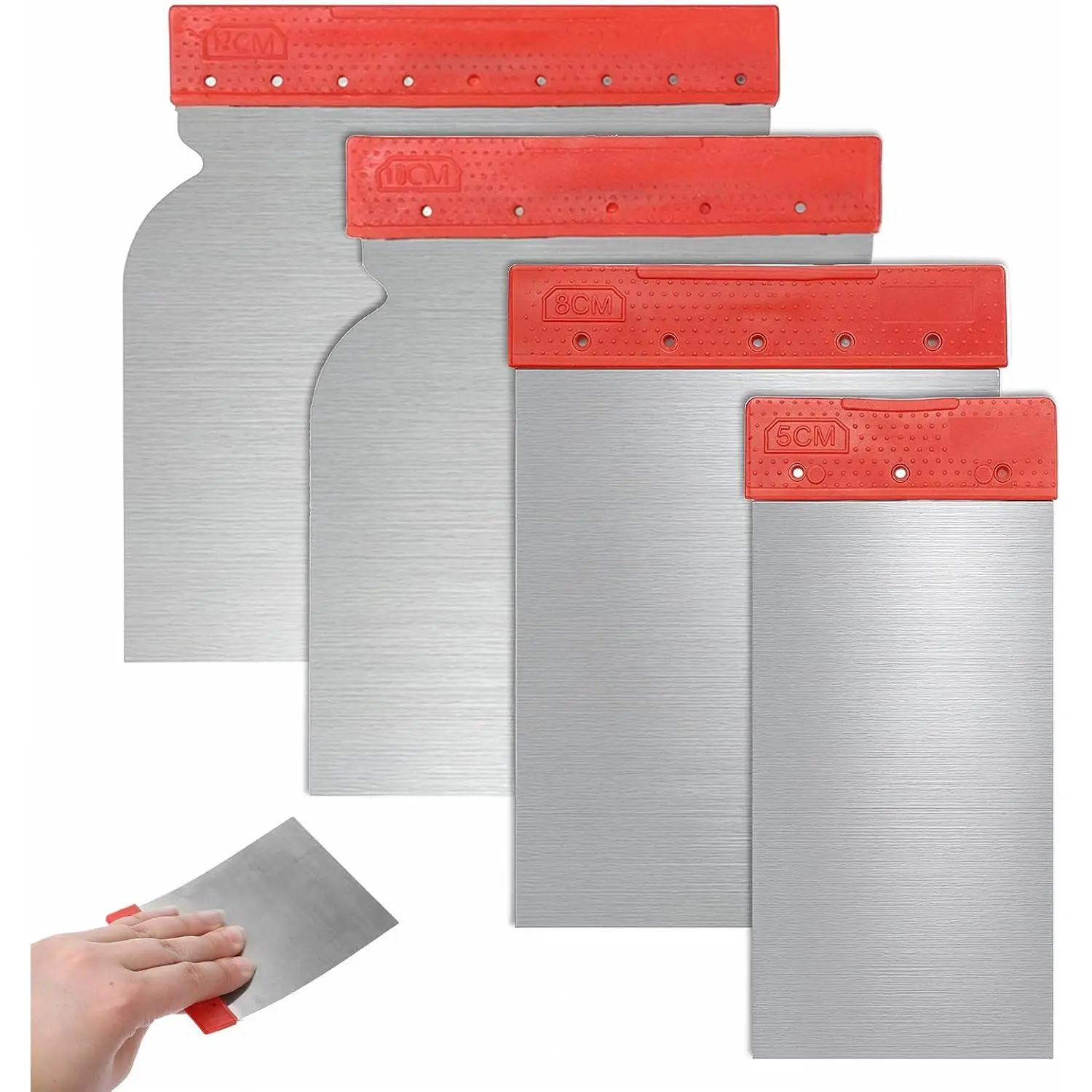 4 count Stainless Steel  Filler Spreader, 4 Sizes Metal Putty  | Multipurpose Automotive Scraper Repair Tool for Applying , Plaster, Cement,  and Wall Decoration Hand Tools