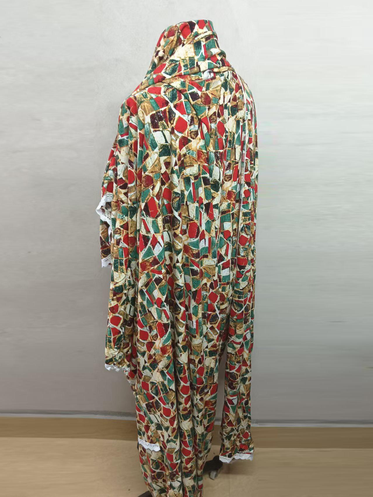 New Women'S Dress, Middle Eastern Style Robe, Fashionable Printed Prayer Gown with Attached Scarf