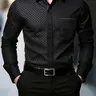 Men's Small Rhombus Pattern Blouse, Casual Fitted Top, Long Sleeve, Geometric Design, All Seasons Wear, Unlined, No Zipper, Full Placket