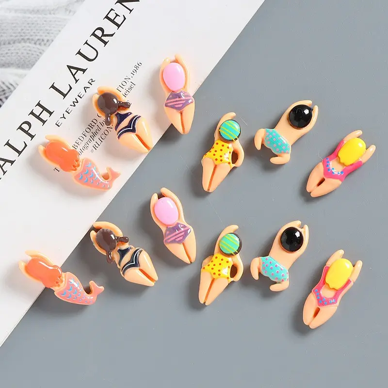 Cute Glossy Swimmer Resin Charms, Summer Beach Mini Swimming Figure Flatback Resin Cabochons, DIY Craft Accessories For Water Bottle, Crocs Shoe Charms, Hair Clips, Jewelry Making, Vibrant Multi-Cartoon Swim Character Embellishments, Charms For Crafts