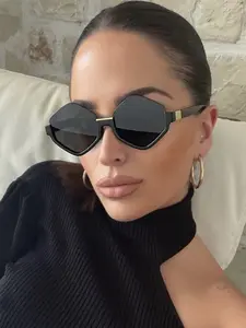Polygon Women's Fashion Glasses, Vintage Square Style Accessories, Personalized Brand Designer Trendy Eyewear for Outdoor Activities and Daily Wear