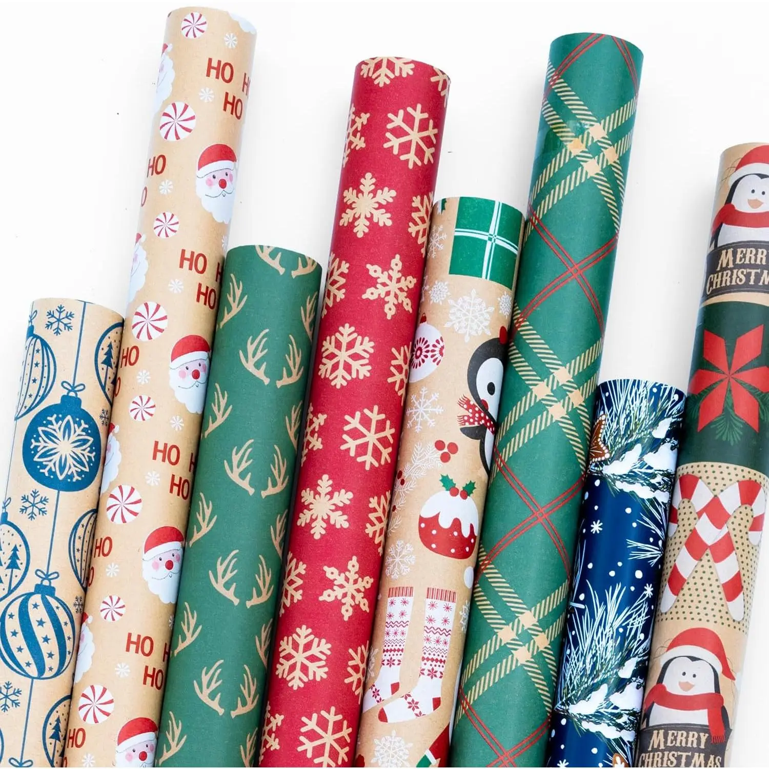 Christmas Wrapping Paper Rolls Set,  Paper with Snowflake/Snowman/Red GreenPlaid/Reindeer etc Christmas  Collection, 17 inch(1.42ft) x 10ft Per Roll