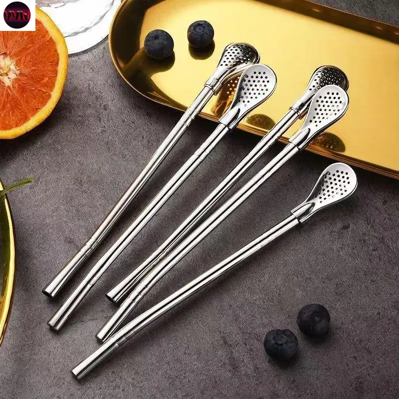 YYW1 2-in-1 Stainless Steel Straw & Spoon, Reusable Drinking Straw with Stirring Spoon & Filter, Food-Grade Metal Straw Coffee, Milk Tea, Juice & Smoothies