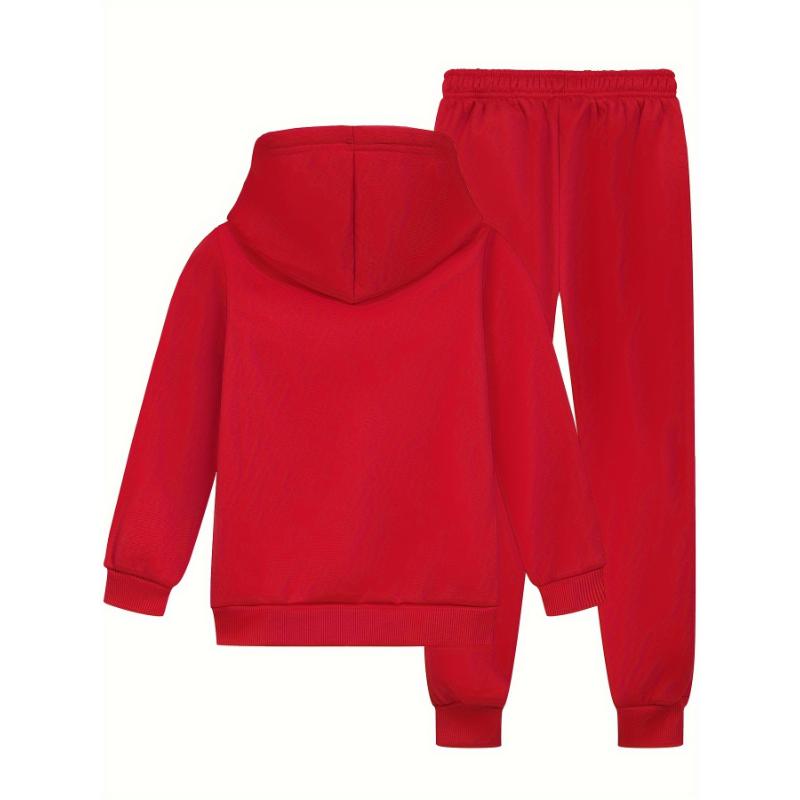 Casual Hooded Sweatsuit Set - 2 Pack Polyester Solid Color Sportswear with Pockets, Slight Stretch, Regular Fit Fall/Winter Apparel Over 3 Years Old - Comfortable Knit Jogger and Sweatshirt Combo, Outdoor