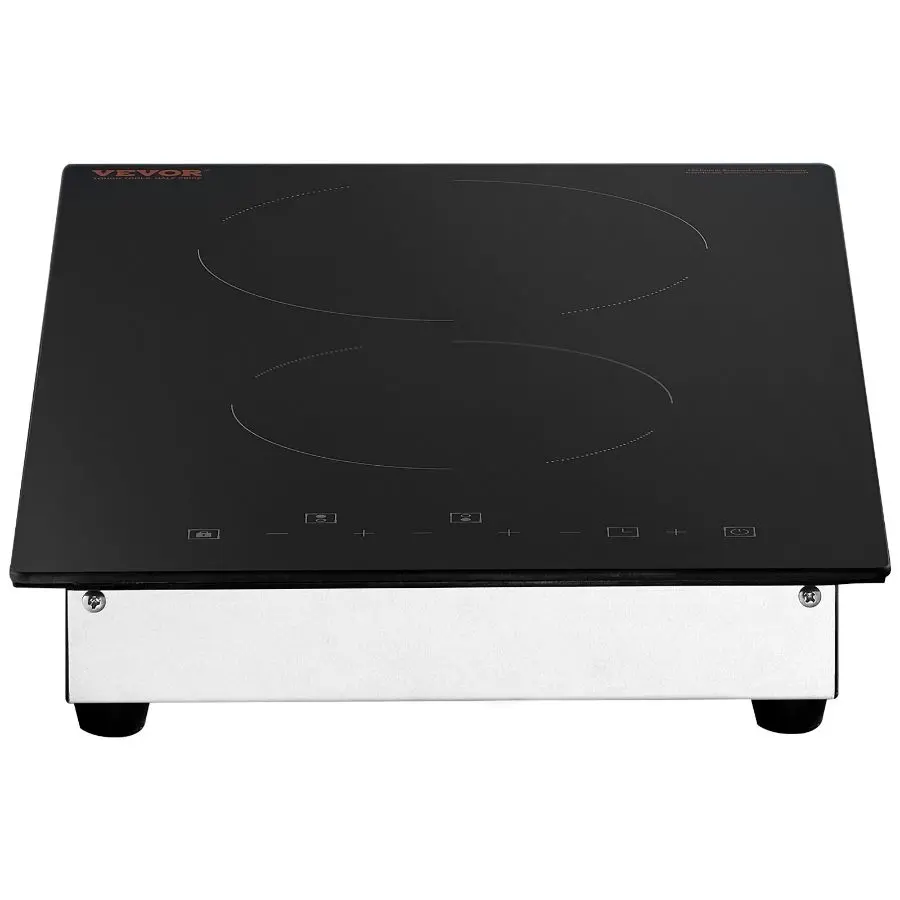 VEVOR Built-in Electric Glass Top Stove, 20x11.6 Inch 2-Burner 240V Radiant Cooktop with Sensor Touch Control, Programmable Timer, Child Lock, 9 Power Levels, Temperature Control for Simmer, Fry