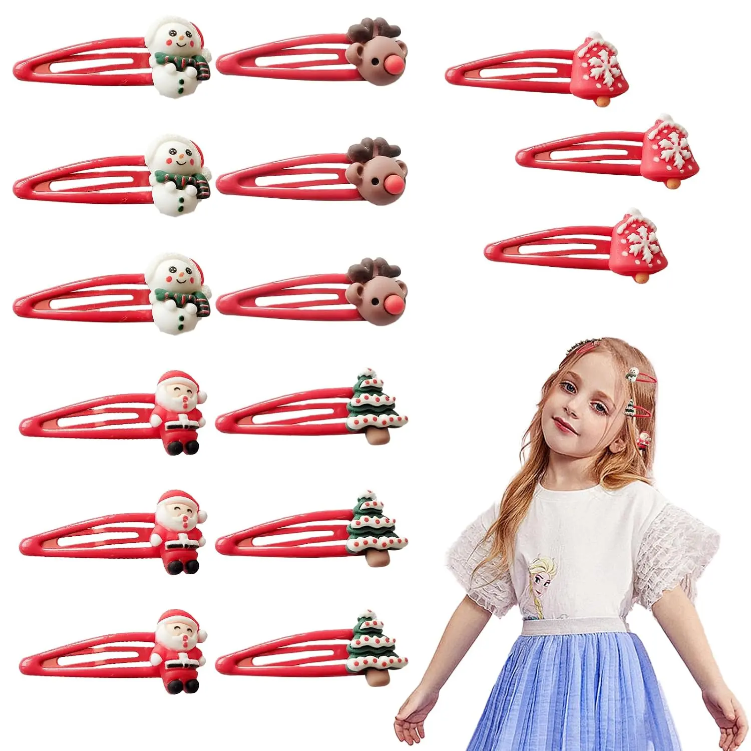 15 count Christmas Hair Clips, Christmas Claw Clips, Red Hair Clips, Reindeer Hair Clip, Santa Hair Barrette, Metal Hair Clip, Christmas Snowman Hair Accessories for Women Girls