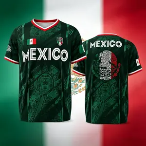 2026 Mexico Soccer Jersey,  Chichén Itzá Pyramid Graphic Retro Soccer Jersey, All over Print, Casual Style for All Seasons, Classic Throwback Jersey Sportswear Top