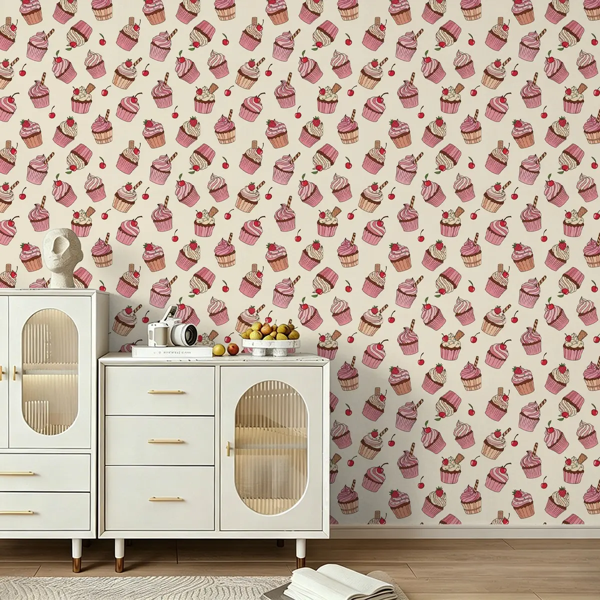 Seamless Wall Stickers, Sweet Strawberry Cake Pattern, Easy Peel-Off, High-Quality Print, Covers Imperfections, PVC Material, Universal Use