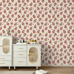 Seamless Wall Stickers, Sweet Strawberry Cake Pattern, Easy Peel-Off, High-Quality Print, Covers Imperfections, PVC Material, Universal Use