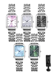 Ladies' Business Fashion Watch - A 1.25x0.9 inch square dial casual trendy quartz watch with a detachable silver strap, making it an ideal choice for Christmas.