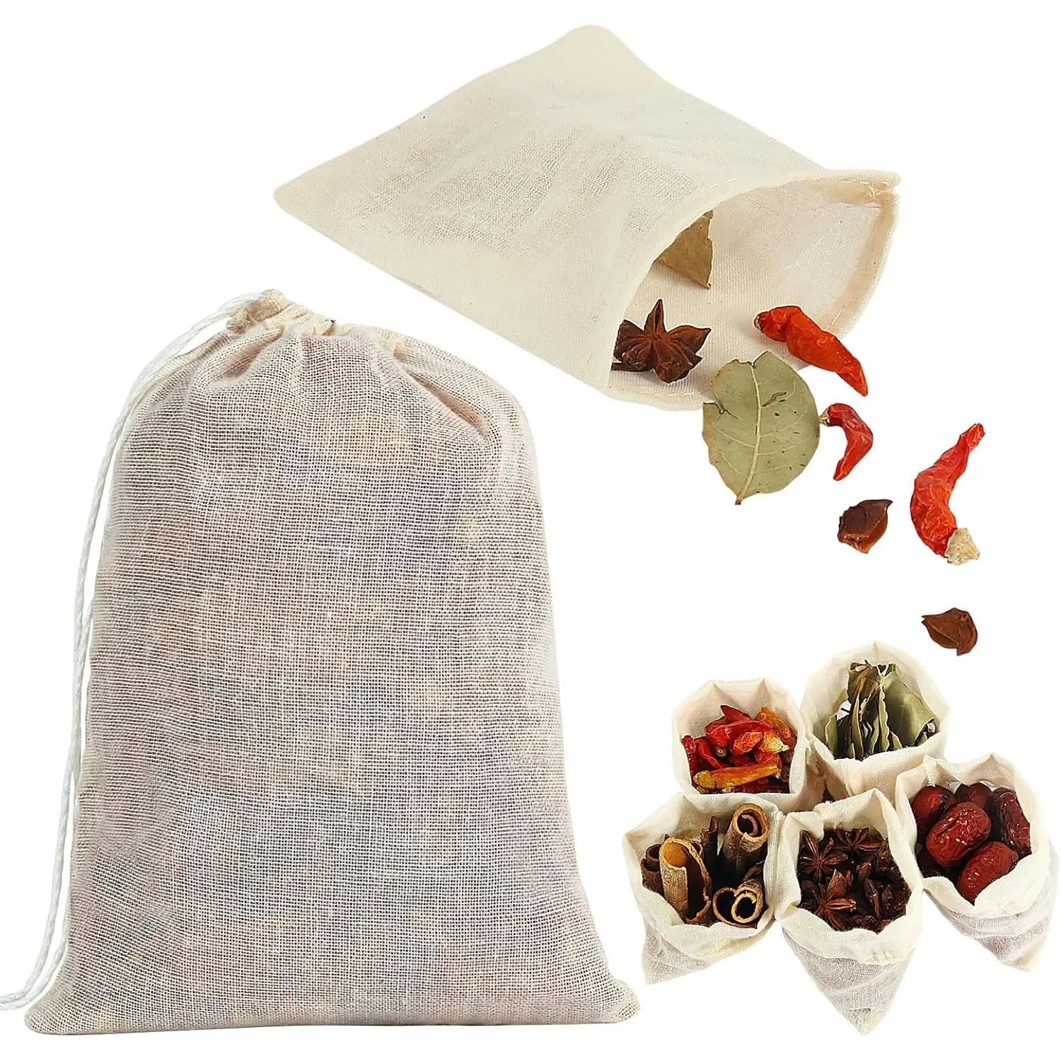 Spice Bags for Cooking,30PCS 4x6 Inch Muslin Bags with Drawstring Tea Filter Bags Cheesecloth Bags for Straining Reusable Natural Cotton Sachet/Herb Bags
