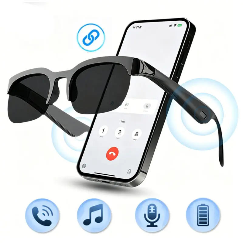 Multifunctional Wireless Audio Smart Sunglasses with Mic & Speakers, Polarized UV Protection Glasses for Music & Hands-Free Calls, Voice Control Unisex Outdoor Sunglasses