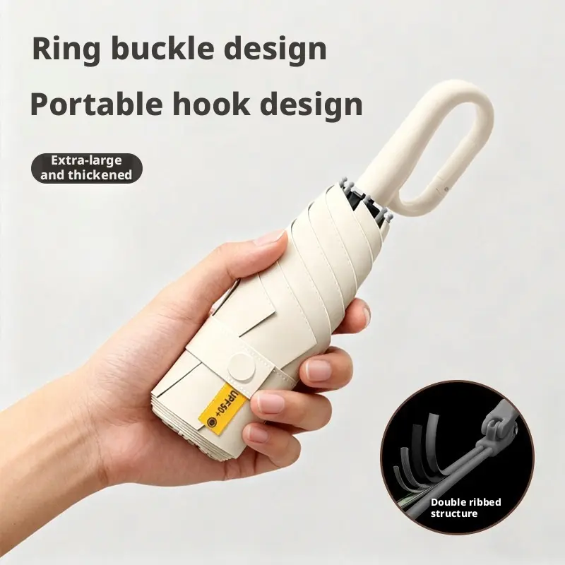 Compact 50% Off Ring Buckle Umbrella UV Protection Black Coating Portable Foldable Sun Umbrella for Women Men Outdoor Rain Sun