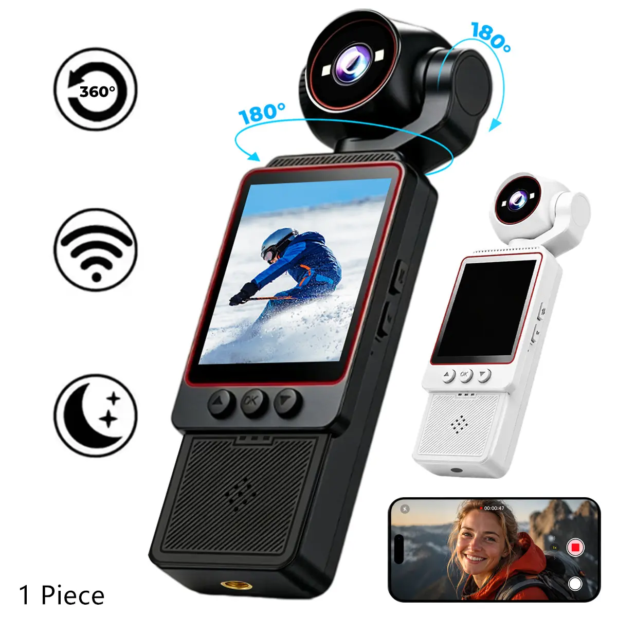 2026 New Portable Handheld Camera, Pocket Digital WiFi Camera with 180° Rotating HD Lens, Vlogging Camera with 2.0 inch Display, Loop Recording, Sport DV, Travel & Daily Life Recording, Body Camcorder, for Vlogging