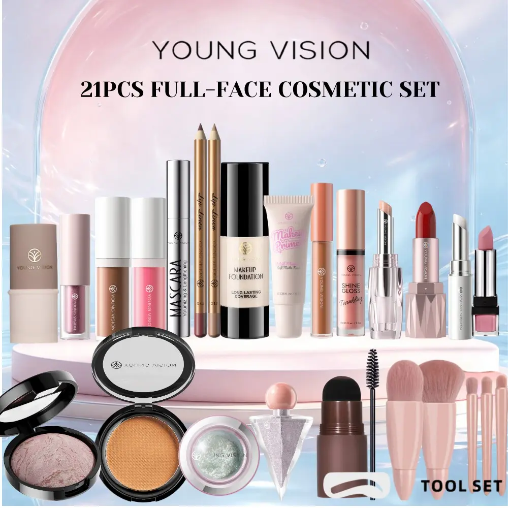YOUNG VISION 21-Piece Makeup Set, Complete Foundation Eye Lip Makeup Kit, Three Exclusive Sets for Different Skin Tones, Easy Full Face Makeup