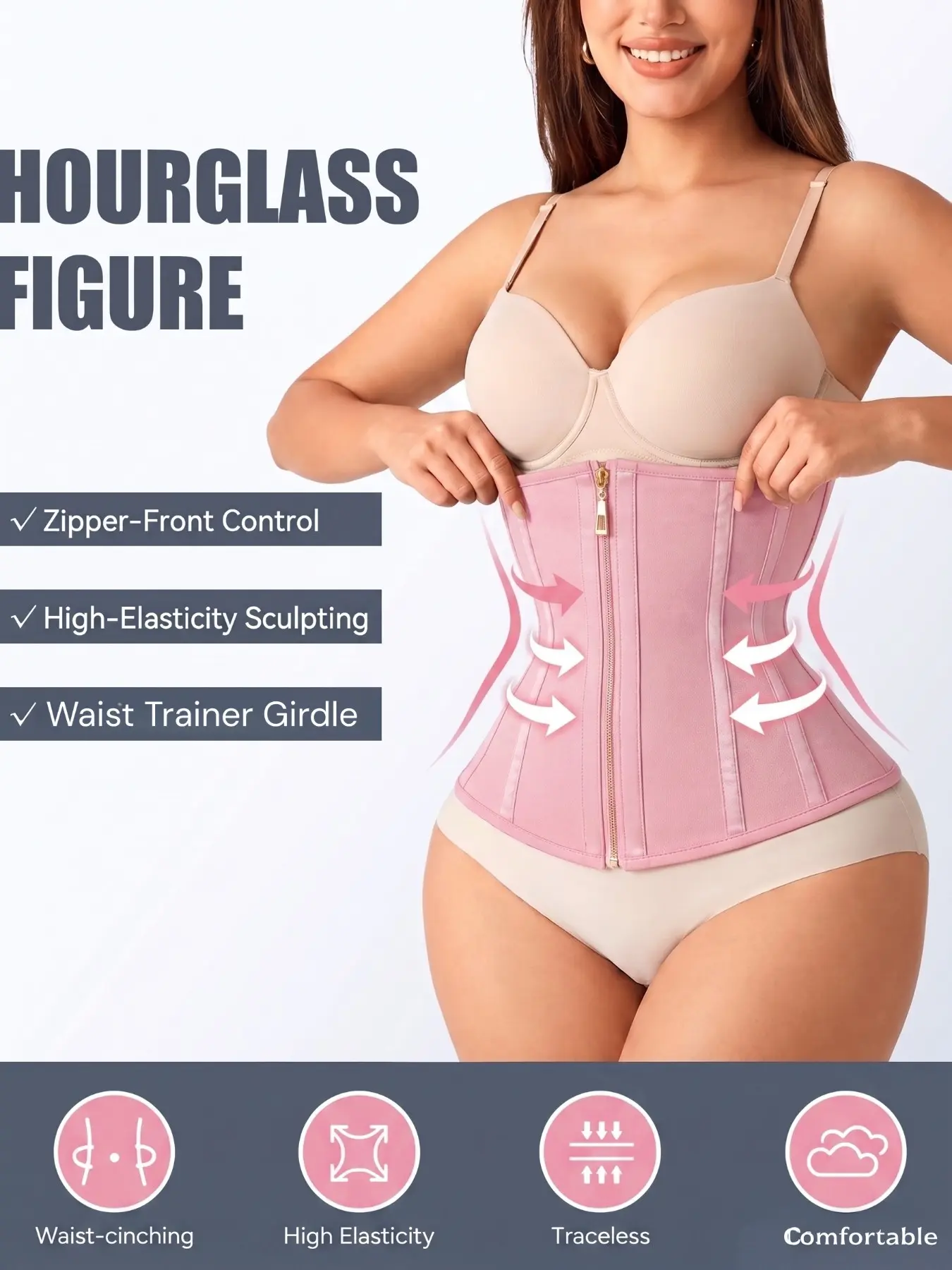 1 Count Women's Boned Waist Cincher, Fajas, Vintage Corset, Front Zipper & Hooks Closure Waist Trainer, Tummy Control Shapewear, Smooth Fabric Shapewear Belts, All-Day Comfort Girdle, Ideal For Trendy Outfits & Stylish Wear