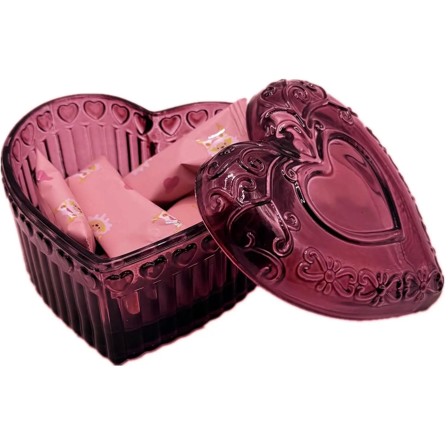 Glass  Box - Heart Shaped Display Box for Storage Ring Earring Trinket , Cute Room Decor for Girl Women U2-GRB003-Red