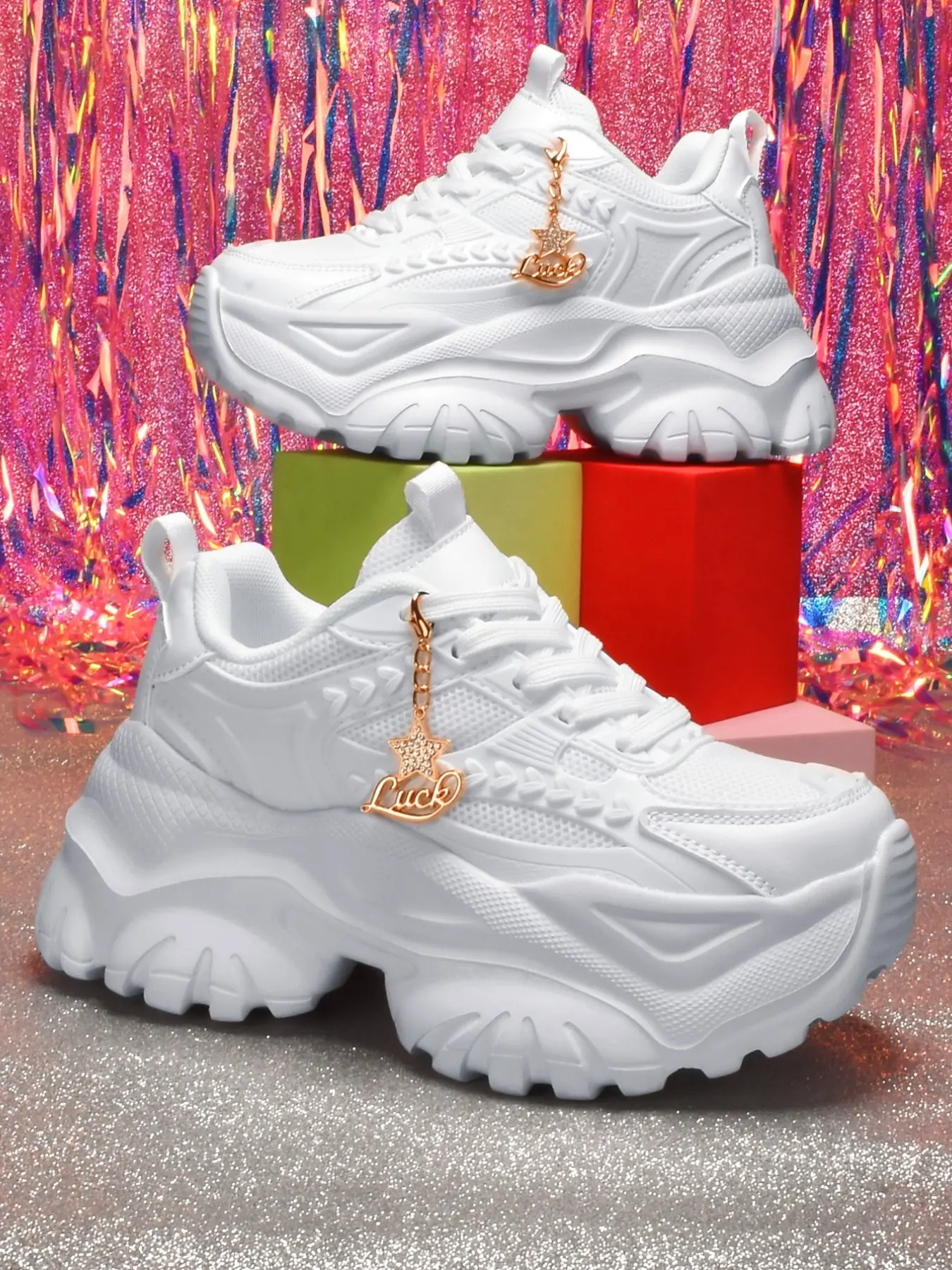 Heeled Casual Shoes, Detachable Rhinestone Star Gold Charm, Lightweight Eva Sole, 7cm Height Boost, All-Season Women's Footwear