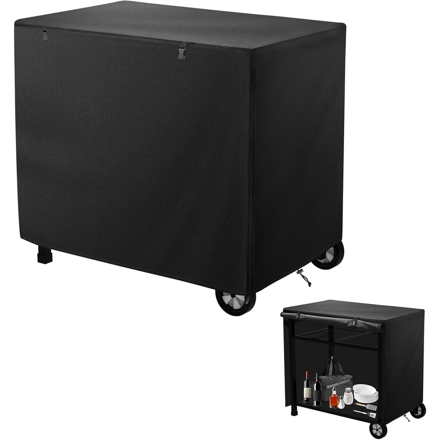 Outdoor Dining Cart Cover, Outdoor Prep Table Cover with Split Zipper, 40"x24"x32", Waterproof, Double-Shelf Dining Cart Table Cover