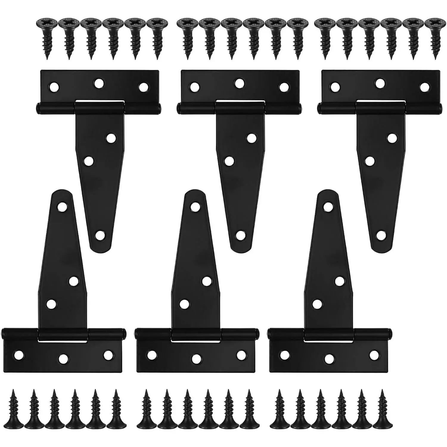 6 Pack 3 Inch Heavy Duty Black Outdoor T Strap Tee Hinges, Suitable for Shed Door, Gate, Wooden Fence, Barn Door Shed Hardware