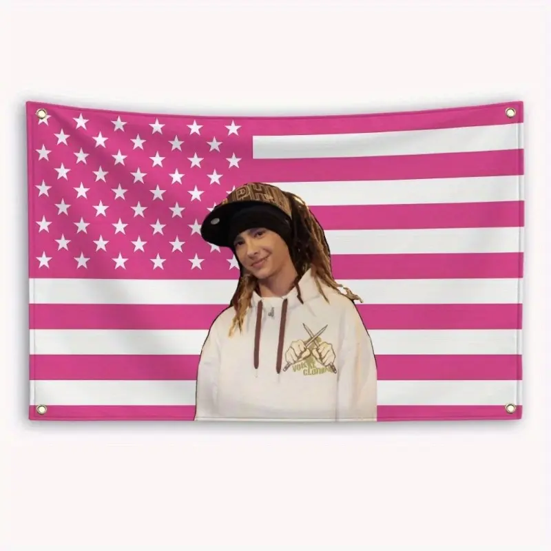 1pc Tom Kaulitz American Flag Banner Decoration Garage Flags for Bedrooms Home Decor Items Tapestry Barber Shop Advertising Flaga(3X5)(One side print) Grommets' Color Random,  Wall Hanging, Decorative Tapestry, Durable Material, Fabric Banner